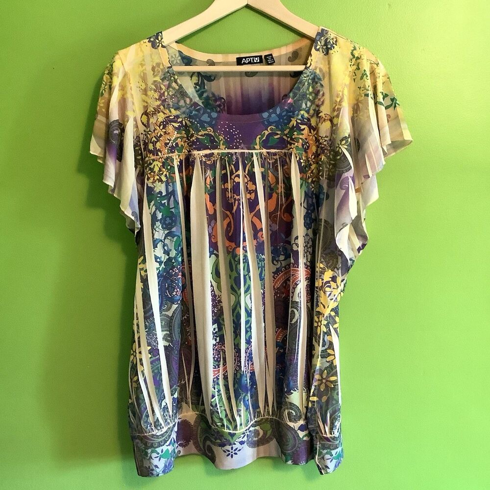 Apt. 9 Blouse Tunic Top Women 2X Multiolor Mesh Embellished Fairy Whimsigoth